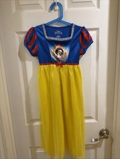 Disney Snow White Toddler Girls Blue/Yellow Glitter Nightgown Dress Sz 6/6 S