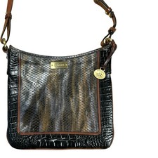 Brahmin Black Croc Snake Embossed Leather Cro...