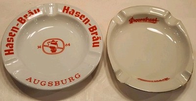 Lot of 2 Vtg German Bavarian Beer Ashtray Doornkaat Hansen-Brau Augsburg Brewery