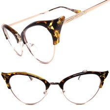 Classy Elegant Retro Cat Eye Style Clear Lens Eye Glasses Gold  Tortoise Frame
