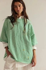 Free People We The Free Embroidered Camp Tee Tunic Top Oversized Stripe L 284402