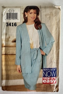 See & Sew Sewing Pattern 3416 Jacket Skirt Top Size 12, 14, 16 UNCUT