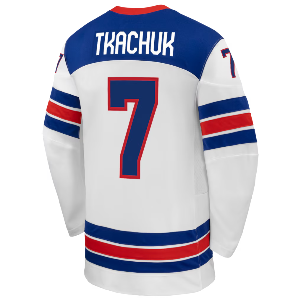 USA Hockey Jersey Brady Tkachuk #7 White 2026 Olympic Nike Large L