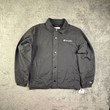 Champion Youth L NEW Coachs Jacket Snap Button Windbreaker Black Fleece Lined