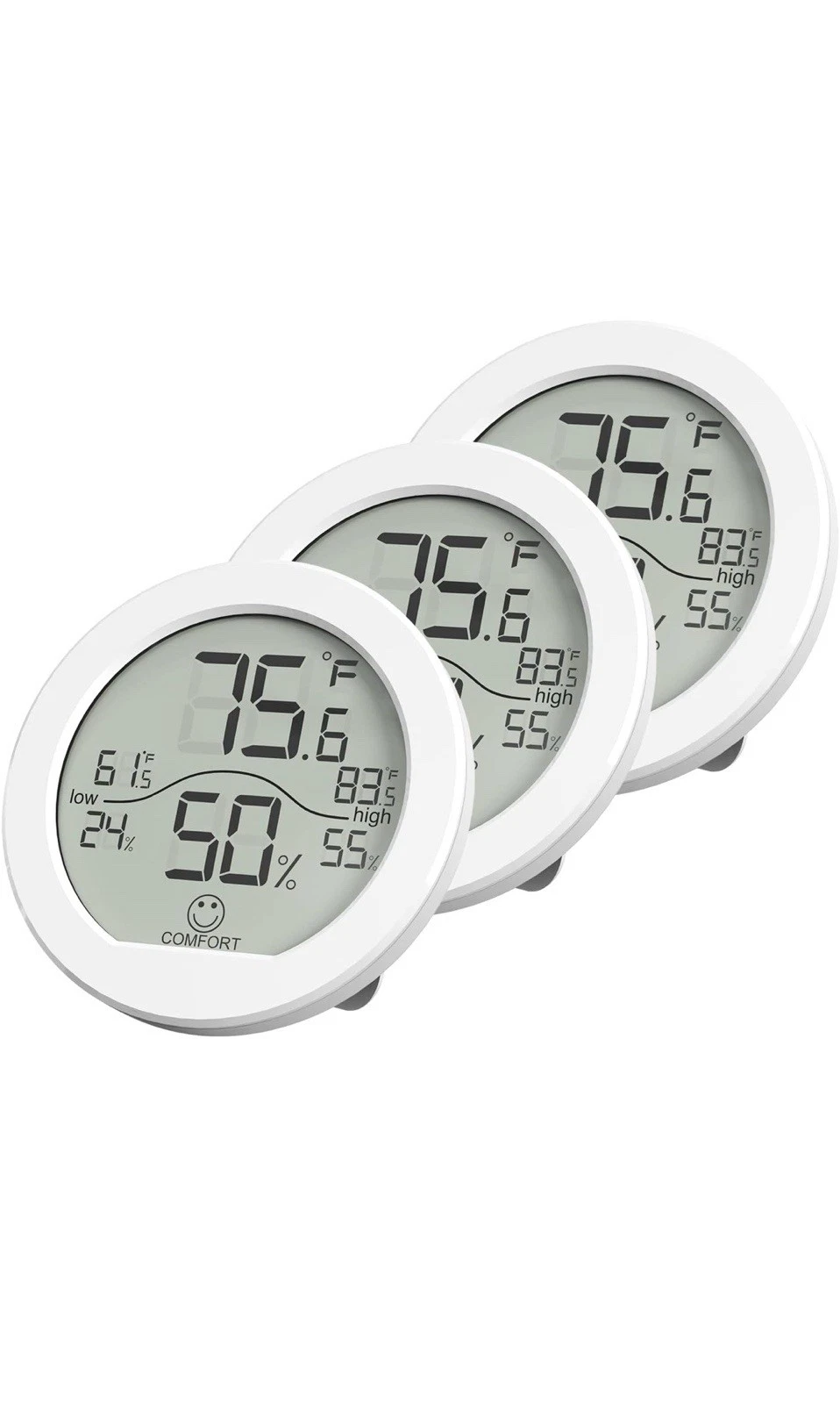 Digital Hygrometer 3 Pack Room Thermometer and Humidity Gauge LCD Hygrometer ...