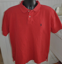 POLO RALPH LAUREN POLO SHIRT MENS XL RED NAVY STRIPES NAVY PONY COTTON VGC