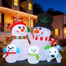 6.8ft Long Christmas Inflatables Outdoor Decorations, Blow Up Snowman Family ...