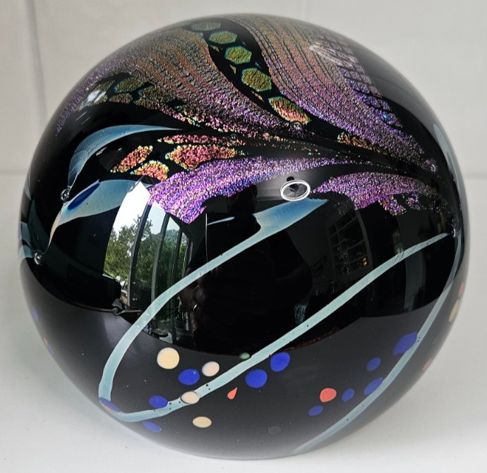 Rollin Karg Artist Glass Large Paperweight Multi-Color Abstract Dichroic 5.25"