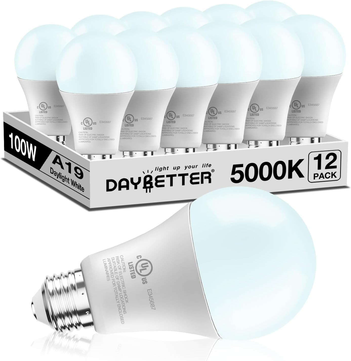 LED Light Bulbs, A19 5000K Daylight Light Bulbs 100 Watt Equivalent, 1500LM Brig