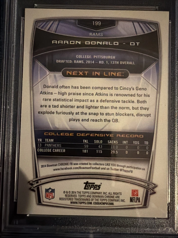 2014 Bowman Chrome Aaron Donald Rookie Pulsar Refractor RC PSA 9 Los Angeles Ram - Image 4 of 4