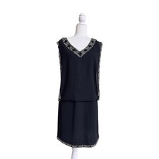 JKARA Black Silver Beaded V Neck Sleeveless Knee Length Womens Size 8 Cocktail