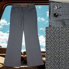 Vintage 70s Men  s Pants Bell Bottom Flared Polyester Gray Groovy Pattern 30 X 29