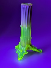 Antique c1900 Victorian John Walsh Vaseline Uranium & Cranberry Thorn Glass Vase