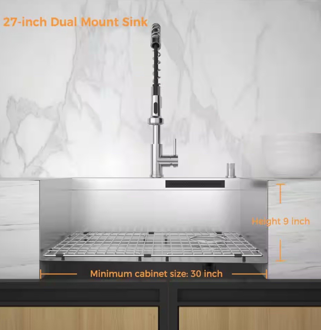 27 in. Drop-In Single Bowl Stainless Steel Workstation Kitchen Sink wFaucet