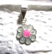 Blüte Anhänger 925 Sterling-Silber + Emaille  + rosa Baumwollband 70 cm