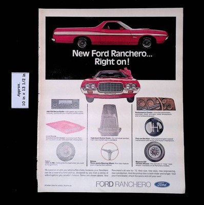 1971 FORD NEW '72 RANCHERO New Size, Style Pickup Wider & Longer Print Ad 55936