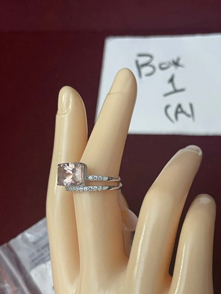 Anillo Bomb Party RBP6383 plata esterlina .925 creado en laboratorio morganita talla 7 Foto 4 de 4