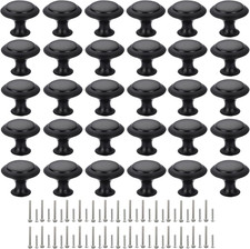 30 Pack Matte Black Kitchen Cabinet Knobs - Round Drawer Handles Of Hardware