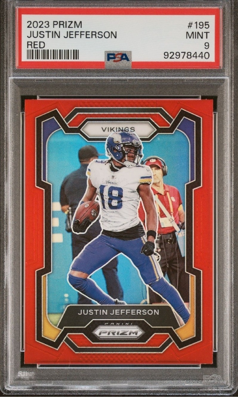 Justin Jefferson 2023 Panini Prizm Red Retail Case Hit SP PSA 9 view 1
