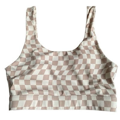 WILO The Label Sports Bra Size M Beige White Wave Checker Print Running Gym