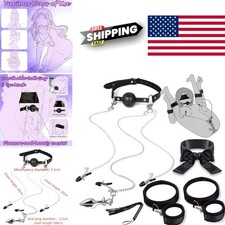 Beginner BDSM Restraint Kit with Comfortable Cuffs Silicone Gag and Leather Whip