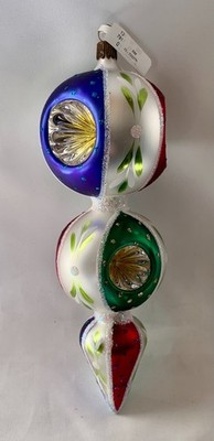 Saks Fifth Ave Double Ball Glass Ornament with Indents Made In Poland