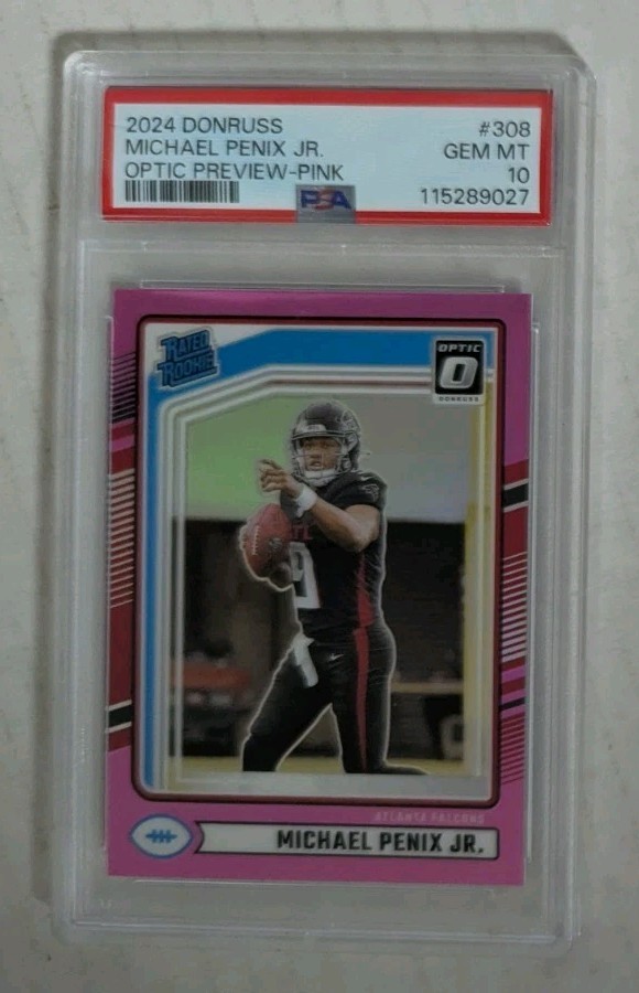 MICHAEL PENIX JR. 2024 Donruss Rated Rookie Optic Preview Pink PSA 10 Falcons