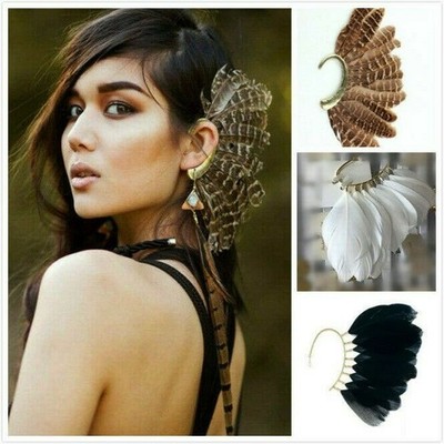 Nicht Piercing Gothic Punk Feder Ohrring Manschette Clip Ear Wrap