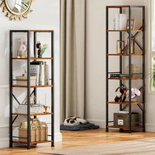 Bookshelf Industrial Narrow Bookcase Display Rack Standing Shelf Unit 6 Tier 