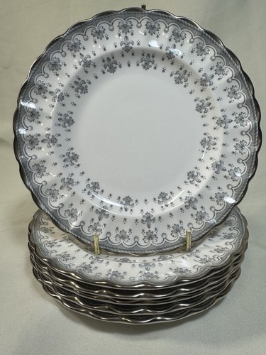 (6) Spode Fleur de Lys Grey Platinum Trim 6.5 Inch BREAD PLATES Y.7515 Mint! - Picture 6 of 8