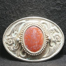 WI07136 GOOD VINTAGE 1970s FLORAL STONE UNISEX FASHION ARTWORK BELT BUCKLE