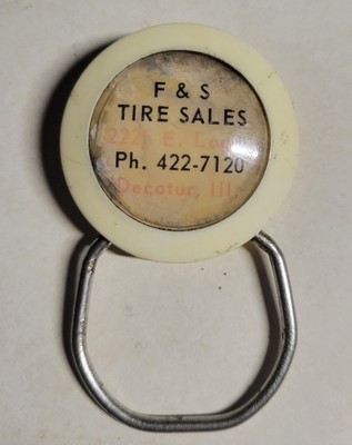 F & S Tire Sales Advertisement Key Chain Mid-20th Century Decatur Illinois 