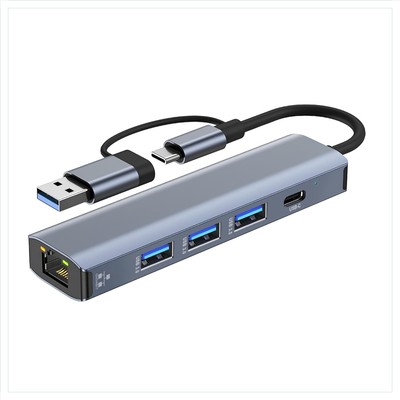USB LAN Adapter USB-C Ethernet Gigabit Hub 5-in-2 USB 3.0 Netzwerk