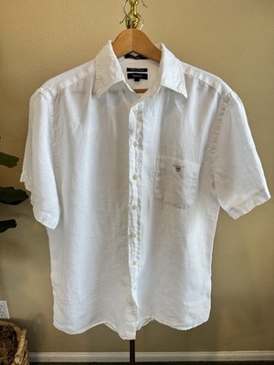 Gant Men The Linen Shirt White Short Sleeve Size L (E-Z Fit) Casual Formal Beach