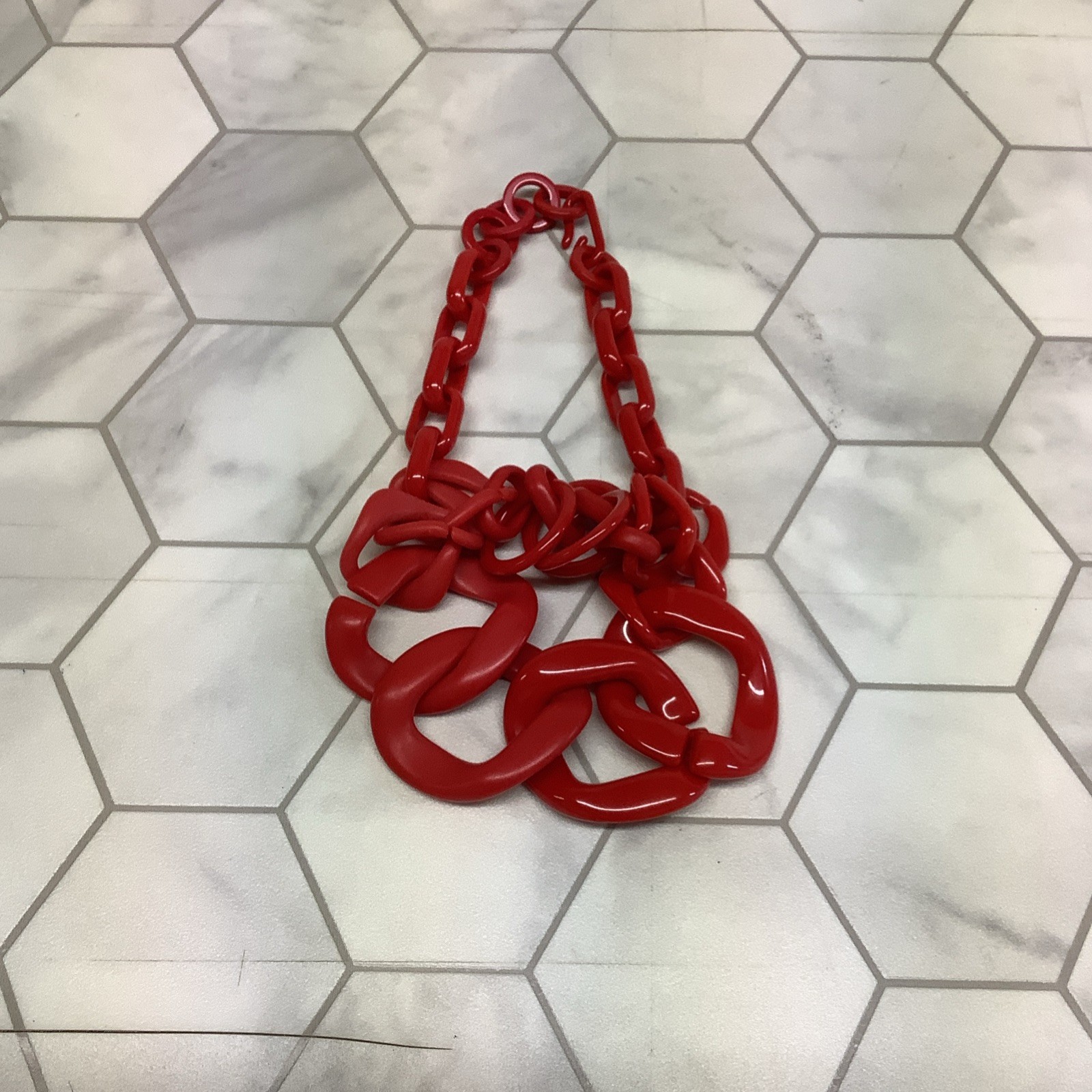 Red Plastic Statement Chain Necklace Hook Closure… - image 2