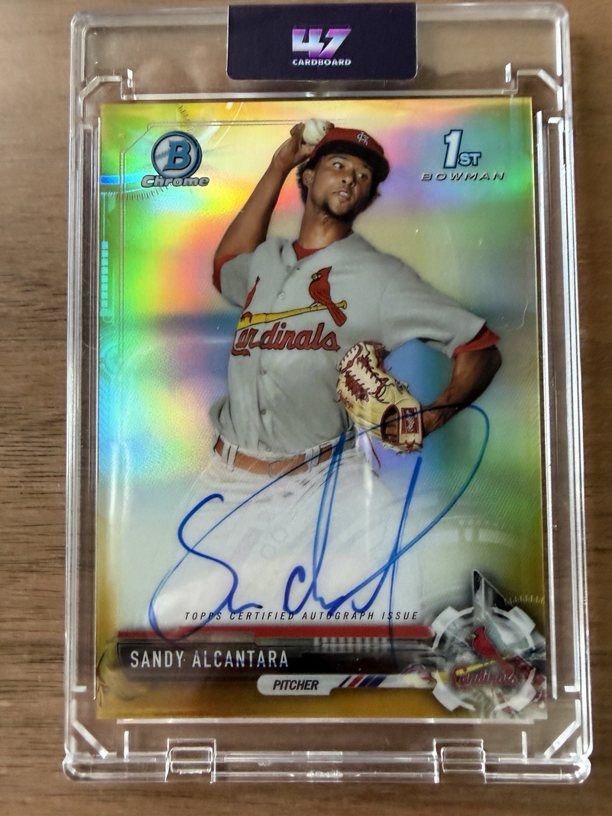 2017 Bowman Chrome 1st Gold Refractor /50 Sandy Alcantara #CPA-SA Auto Autograph
