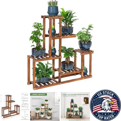 Elegant Multi-Tier Wooden Plant Stand - 9 Pots for Indoor/Outdoor Display