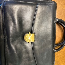 Bosca Black Briefcase Brass Hardware Push Lock Zip Top Handle Outer Pockets