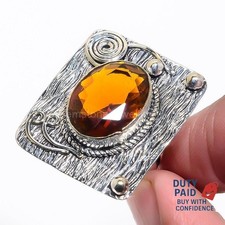 Natural aaa  citrine Statement Wife Artisan New Ring Size 6.5 Sterling Silver