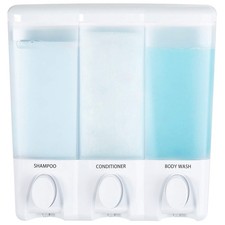 3-Chamber Shower Dispenser for Shampoo, Conditioner, Soap - White