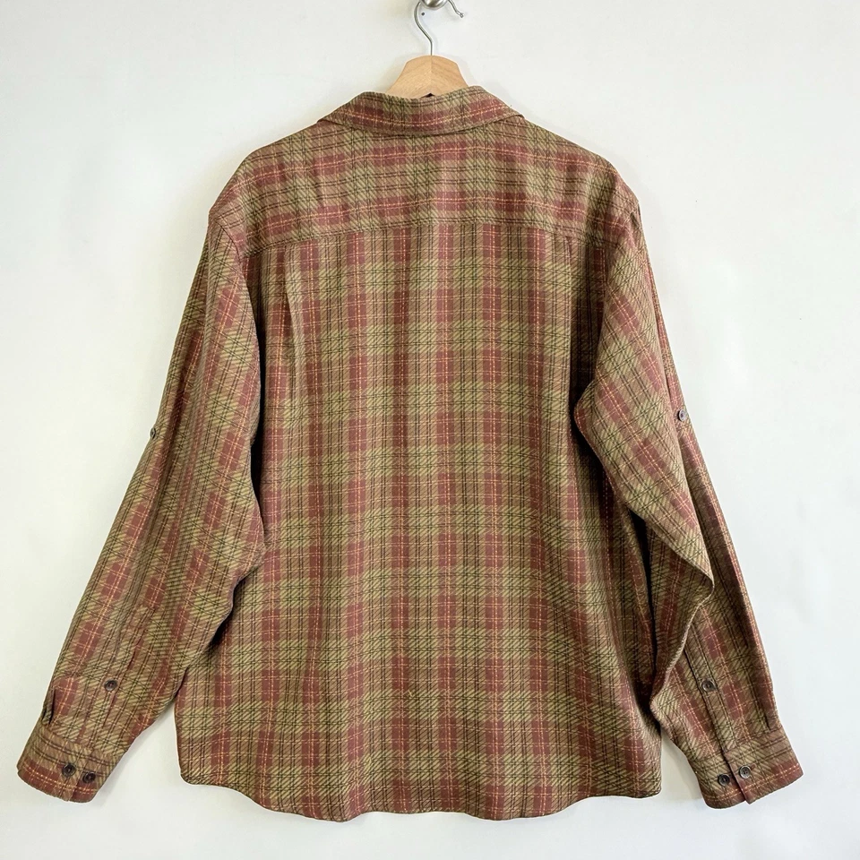 Royal Robbins 男式大号金色栗色格子长袖编织户外衬衫上衣 — 第 4/4 张图片