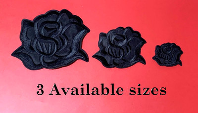 SCHWARZE ROSE BÜGELBILD AUFNÄHER PATCH BESTICKT APPLIKATION BLUME 3 GRÖßEN