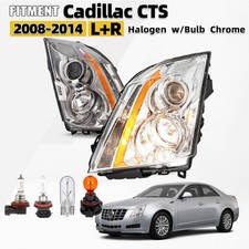 Halogen Headlight For 2008-2014 Cadillac Cts Wbulb Chrome Leftright Pair Halogen Headlight For 2008-2014 Cadillac Cts Wbulb Chrome Leftright Pair