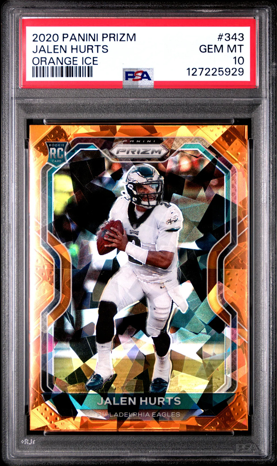 2020 Panini Prizm Jalen Hurts #343 Orange Ice SSP PSA 10 POP 25