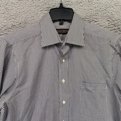 Donald J Trump Dress Shirt Men 16 32/33 Black White Striped French Cuff Non Iron - Picture 2 of 10