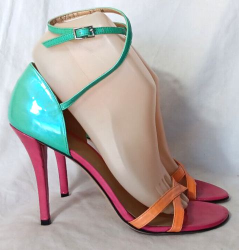 New Stuart Weitzman Multicolor Strappy Sandals Heels Size 7.5 M