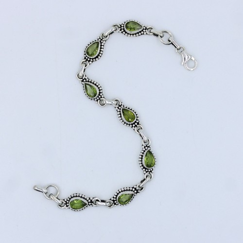 925 Sterling Silver Peridot Pear Bracelet Jewelry Mother's Day Gift - Picture 6 of 9