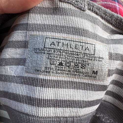 Athleta Up-Tempo Sports Bra Size Medium Silver/Gray Stripe Seamless Workout Gym - Picture 7 of 7