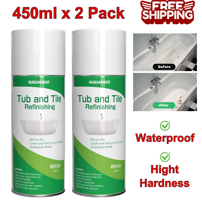 #ad White Bathtub And Tile Refinishing Spray Paint Kit 450Ml 2 Pack Semi Gloss $37.74
