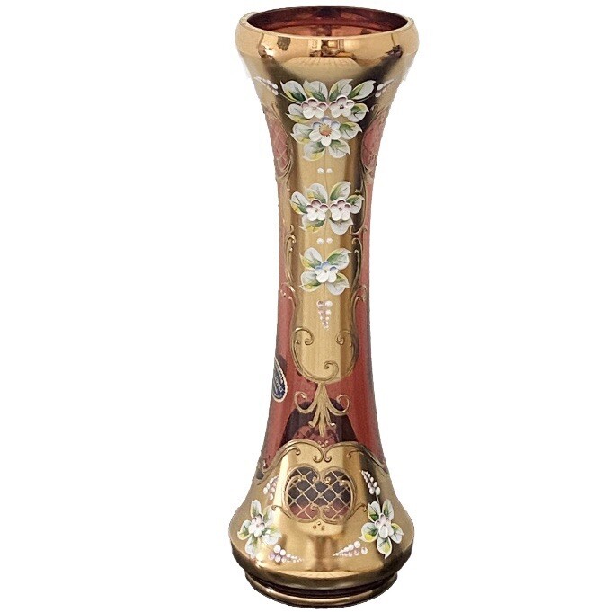 Handpainted Bohemia Madonna Crystal Czech Ruby Cranberry 24K Gilt